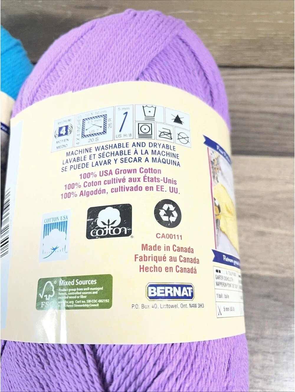Bernat HANDICRAFTER COTTON  Ultrasoft Yarn LOT of 2 SKEINS Plum & MOD Blue